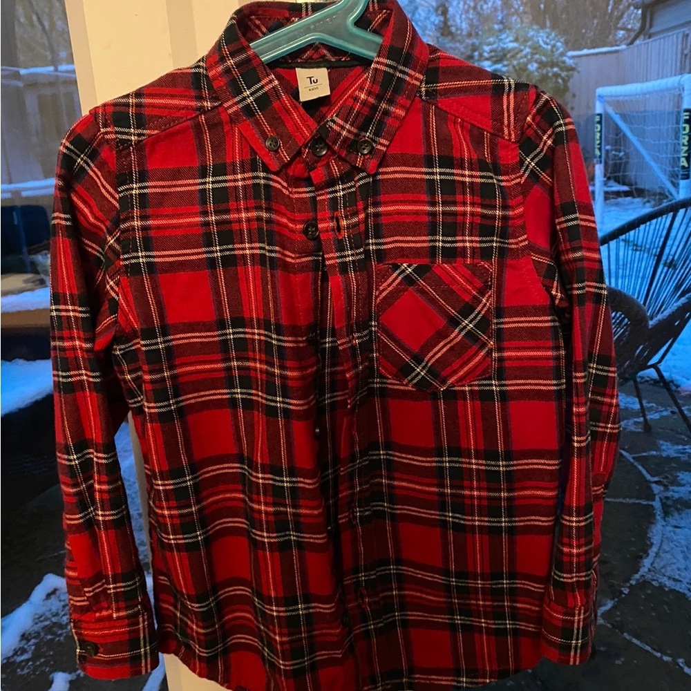 Red Plaid Button-Up Shirt
